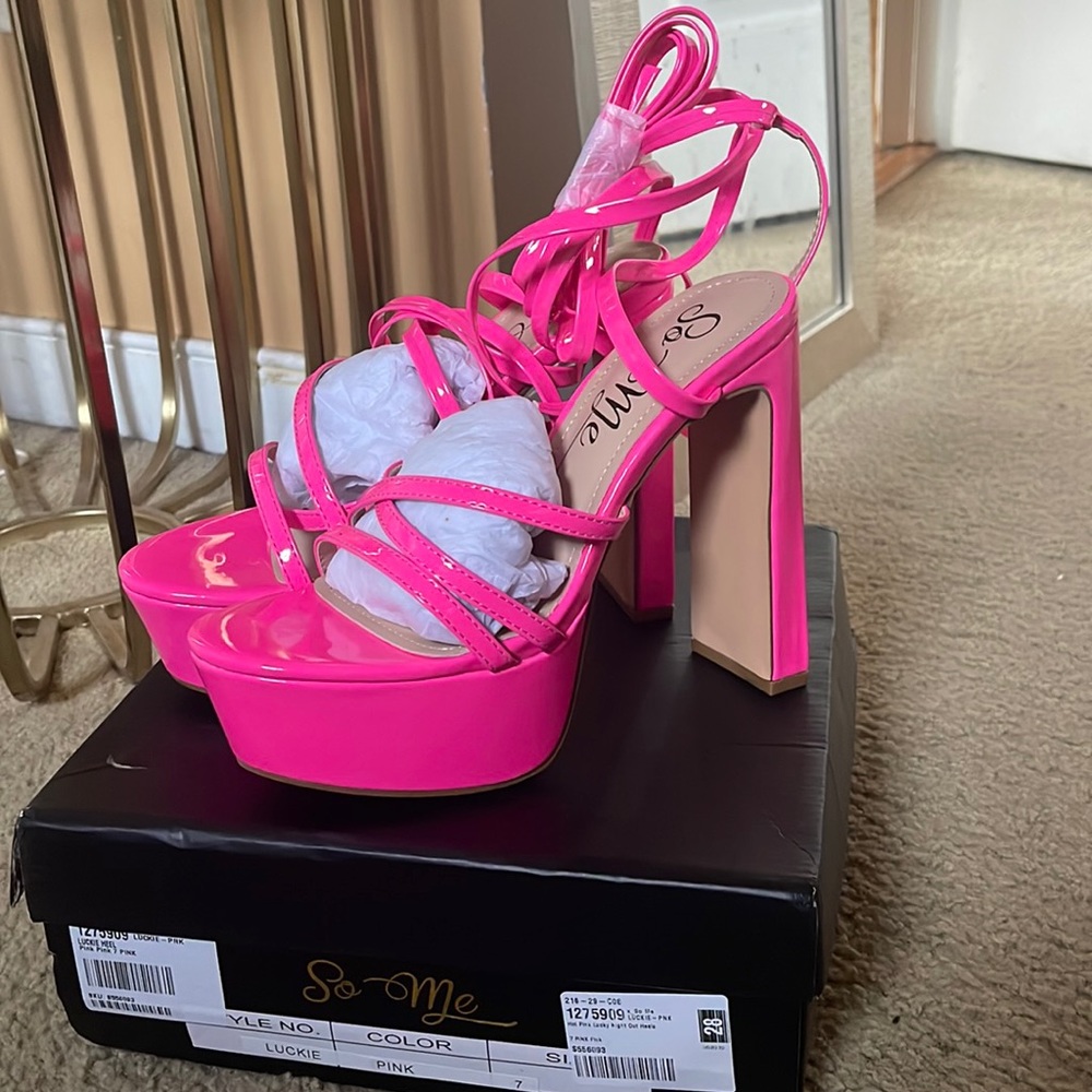 LUCKIE LACE UP HOT PINK PLATFORM HEELS